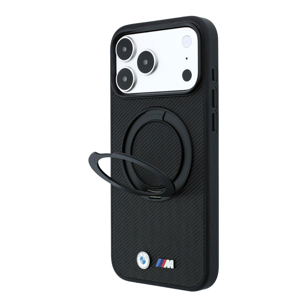 BMW BMW M iPhone 18 Pro / iPhone 17 Pro Hoesje MagSafe - PU - Kevlar - harde behuizing - ringstandaard - metalen logo’s Zwart
