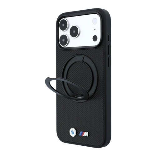 BMW BMW M iPhone 18 Pro/iPhone 17 Pro Hartschalenhülle MagSafe PU Kevlar Ringständer Metalllogos - Schwarz
