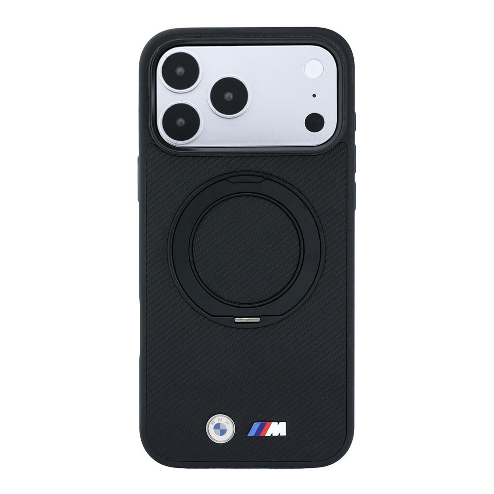 BMW BMW M iPhone 18 Pro / iPhone 17 Pro Coque de téléphone MagSafe - PU - Kevlar - coque rigide - support à anneau - logos métalliques Noir
