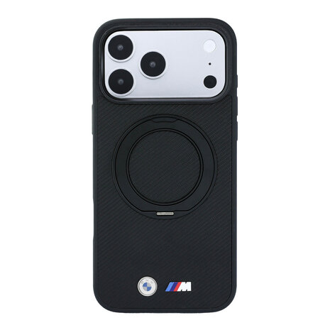 BMW BMW M iPhone 18 Pro / iPhone 17 Pro Hoesje MagSafe - PU - Kevlar - harde behuizing - ringstandaard - metalen logo’s Zwart