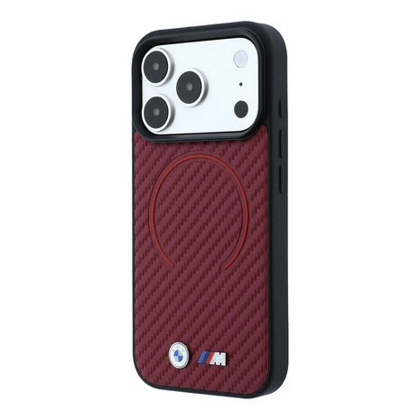 BMW BMW iPhone 18 Pro / iPhone 17 Pro Phone case MagSafe - PU - Carbon Circle - hard shell - metal logos Burgundy BMW BMW iPhone 18 Pro / iPhone 17 Pro Phone case MagSafe - PU - Carbon Circle - hard shell - metal logos Burgundy
