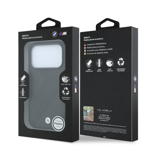 BMW BMW iPhone 18 Pro/iPhone 17 Pro Hartschalenhülle MagSafe PU Reifenprofil Linienmuster Metalllogos - Schwarz