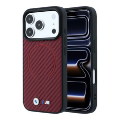 BMW iPhone 18 Pro Max/iPhone 17 Pro Max Coque rigide - MagSafe - PU - Carbon Circle - Logos métalliques