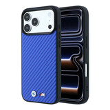 BMW BMW iPhone 18 Pro Max / iPhone 17 Pro Max Phone case MagSafe - PU - Carbon - hard shell - metal logos Blue