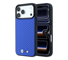 BMW BMW iPhone 18 Pro Max / iPhone 17 Pro Max Coque de téléphone MagSafe - PU - Carbon - coque rigide - logos métalliques Bleu BMW BMW iPhone 18 Pro Max / iPhone 17 Pro Max Coque de téléphone MagSafe - PU - Carbon - coque rigide - logos métalliques Bleu