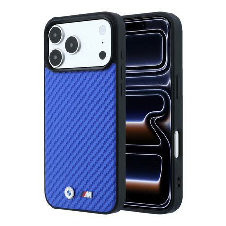 BMW BMW iPhone 18 Pro Max / iPhone 17 Pro Max Handyhülle MagSafe - PU - Carbon - Hartschale - Metalllogos Blau