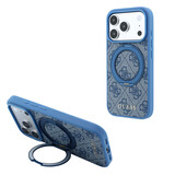 Guess Guess iPhone 18 Pro / iPhone 17 Pro Hoesje MagSafe - 4G - PU - harde behuizing - ringstandaard - klassiek logo Lichtblauw