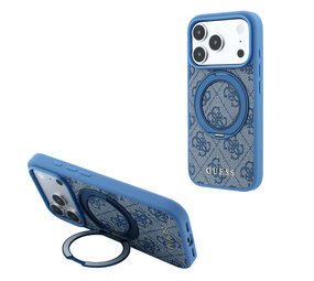 Guess Guess iPhone 18 Pro / iPhone 17 Pro Coque de téléphone MagSafe - 4G - PU - coque rigide - support à anneau - logo classique Bleu clair Guess Guess iPhone 18 Pro / iPhone 17 Pro Coque de téléphone MagSafe - 4G - PU - coque rigide - support à anneau - logo classique Bleu clair