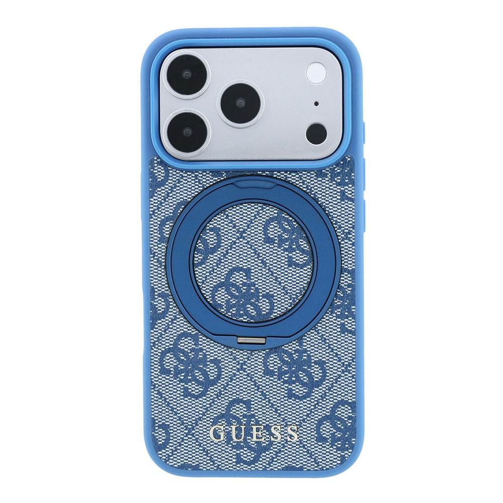 Guess Guess iPhone 18 Pro / iPhone 17 Pro Hoesje MagSafe - 4G - PU - harde behuizing - ringstandaard - klassiek logo Lichtblauw