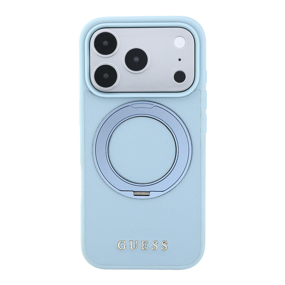 Guess Guess iPhone 18 Pro / iPhone 17 Pro Phone case MagSafe - grained PU - hard shell - ring stand - classic logo Light blue Guess Guess iPhone 18 Pro / iPhone 17 Pro Phone case MagSafe - grained PU - hard shell - ring stand - classic logo Light blue