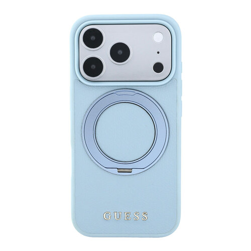 Guess Guess iPhone 18 Pro/iPhone 17 Pro Hartschalenhülle MagSafe Genarbtes PU Ringständer Klassisches Logo - Hellblau