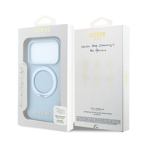 Guess Guess iPhone 18 Pro / iPhone 17 Pro Phone case MagSafe - grained PU - hard shell - ring stand - classic logo Light blue Guess Guess iPhone 18 Pro / iPhone 17 Pro Phone case MagSafe - grained PU - hard shell - ring stand - classic logo Light blue
