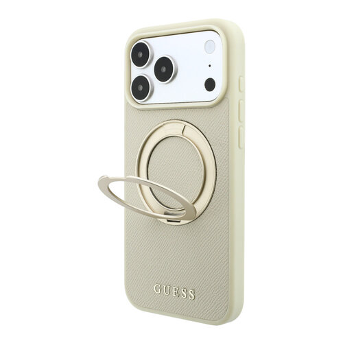 Guess Guess iPhone 18 Pro/iPhone 17 Pro Hartschalenhülle MagSafe Genarbtes PU Ringständer Klassisches Logo - Champagner