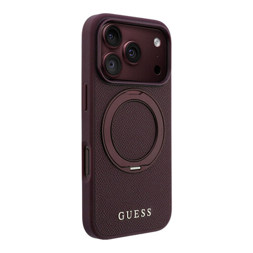 Guess Guess iPhone 18 Pro/iPhone 17 Pro Hartschalenhülle MagSafe Genarbtes PU Ringständer Klassisches Logo - Bordeaux