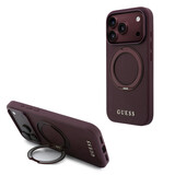 Guess Guess iPhone 18 Pro / iPhone 17 Pro Phone case MagSafe - grained PU - hard shell - ring stand - classic logo Burgundy