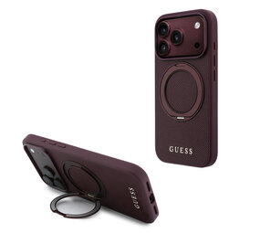 Guess Guess iPhone 18 Pro / iPhone 17 Pro Handyhülle MagSafe - genarbtes PU - Hartschale - Ringständer - klassisches Logo Bordeauxrot
