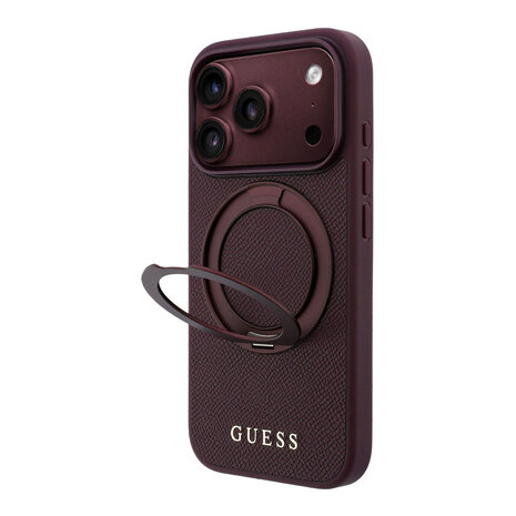 Guess Guess iPhone 18 Pro / iPhone 17 Pro Phone case MagSafe - grained PU - hard shell - ring stand - classic logo Burgundy Guess Guess iPhone 18 Pro / iPhone 17 Pro Phone case MagSafe - grained PU - hard shell - ring stand - classic logo Burgundy