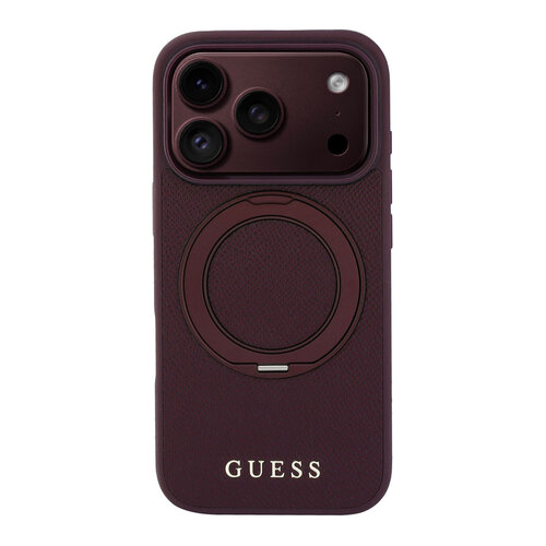 Guess Guess iPhone 18 Pro/iPhone 17 Pro Hartschalenhülle MagSafe Genarbtes PU Ringständer Klassisches Logo - Bordeaux