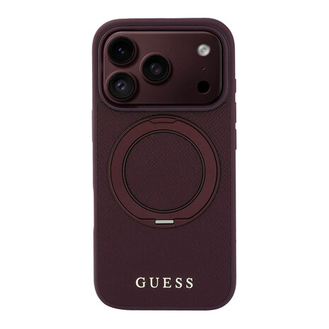 Guess Guess iPhone 18 Pro / iPhone 17 Pro Handyhülle MagSafe - genarbtes PU - Hartschale - Ringständer - klassisches Logo Bordeauxrot Guess Guess iPhone 18 Pro / iPhone 17 Pro Handyhülle MagSafe - genarbtes PU - Hartschale - Ringständer - klassisches Logo Bordeauxrot