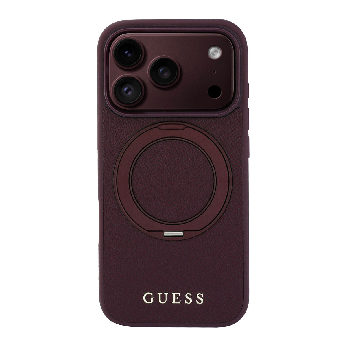 Guess Guess iPhone 18 Pro / iPhone 17 Pro Hoesje MagSafe - generfd PU - harde behuizing - ringstandaard - klassiek logo Bordeauxrood, foto 3 van 6