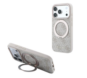 Guess Guess iPhone 18 Pro Max / iPhone 17 Pro Max Hoesje MagSafe - 4G - PU - harde behuizing - ringstandaard - klassiek logo Roze
