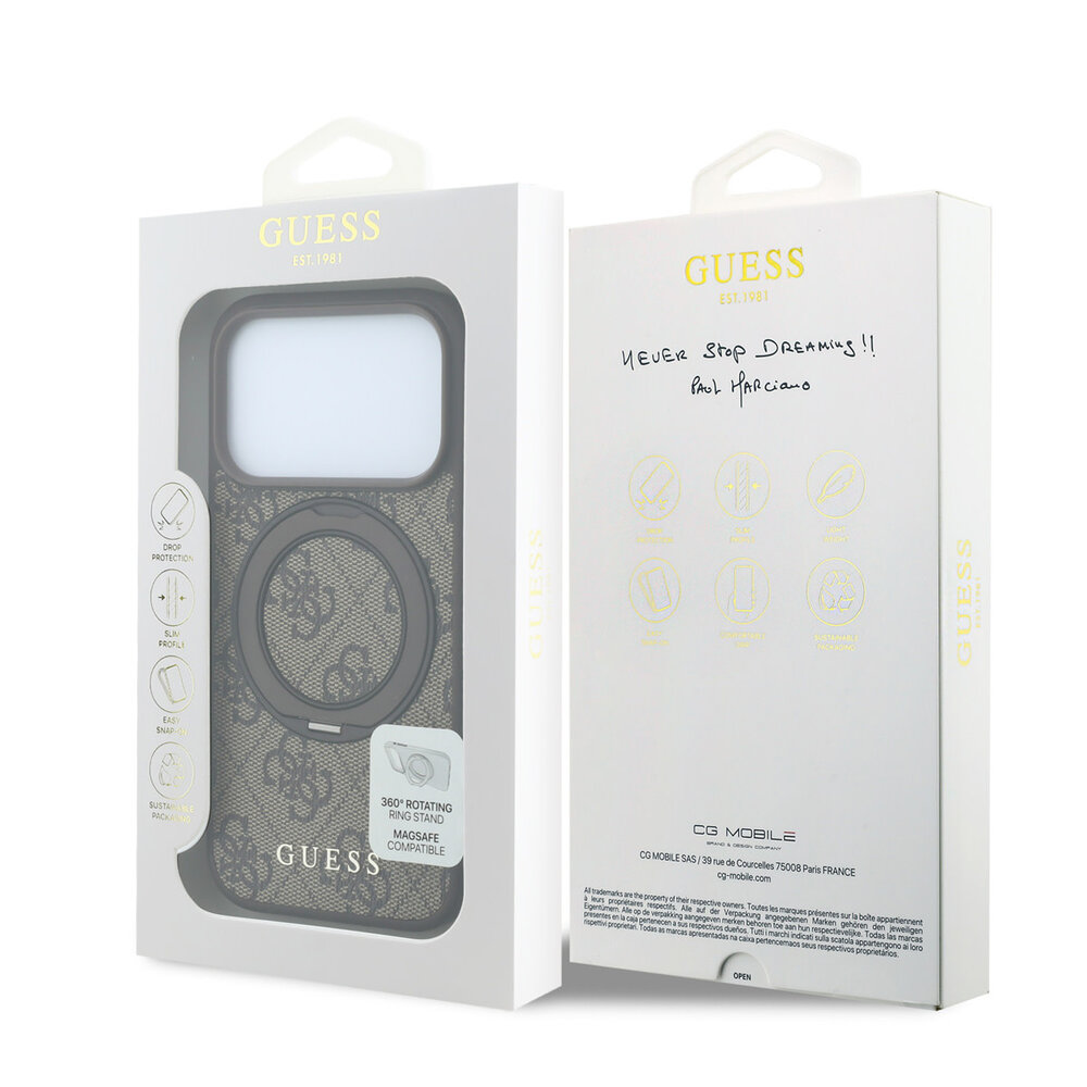 Guess Guess iPhone 18 Pro Max / iPhone 17 Pro Max Handyhülle MagSafe - 4G - PU - Hartschale - Ringständer - klassisches Logo Braun Guess Guess iPhone 18 Pro Max / iPhone 17 Pro Max Handyhülle MagSafe - 4G - PU - Hartschale - Ringständer - klassisches Logo Braun