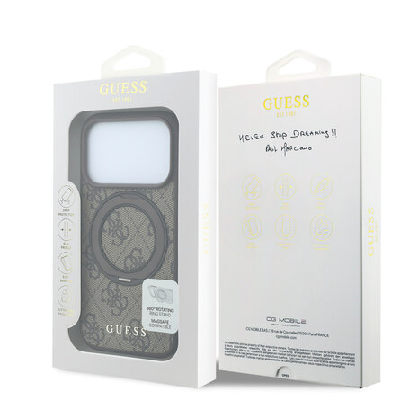 Guess Guess iPhone 18 Pro Max / iPhone 17 Pro Max Hoesje MagSafe - 4G - PU - harde behuizing - ringstandaard - klassiek logo Bruin Guess Guess iPhone 18 Pro Max / iPhone 17 Pro Max Hoesje MagSafe - 4G - PU - harde behuizing - ringstandaard - klassiek logo Bruin