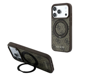 Guess Guess iPhone 18 Pro Max / iPhone 17 Pro Max Phone case MagSafe - 4G - PU - hard shell - ring stand - classic logo Brown