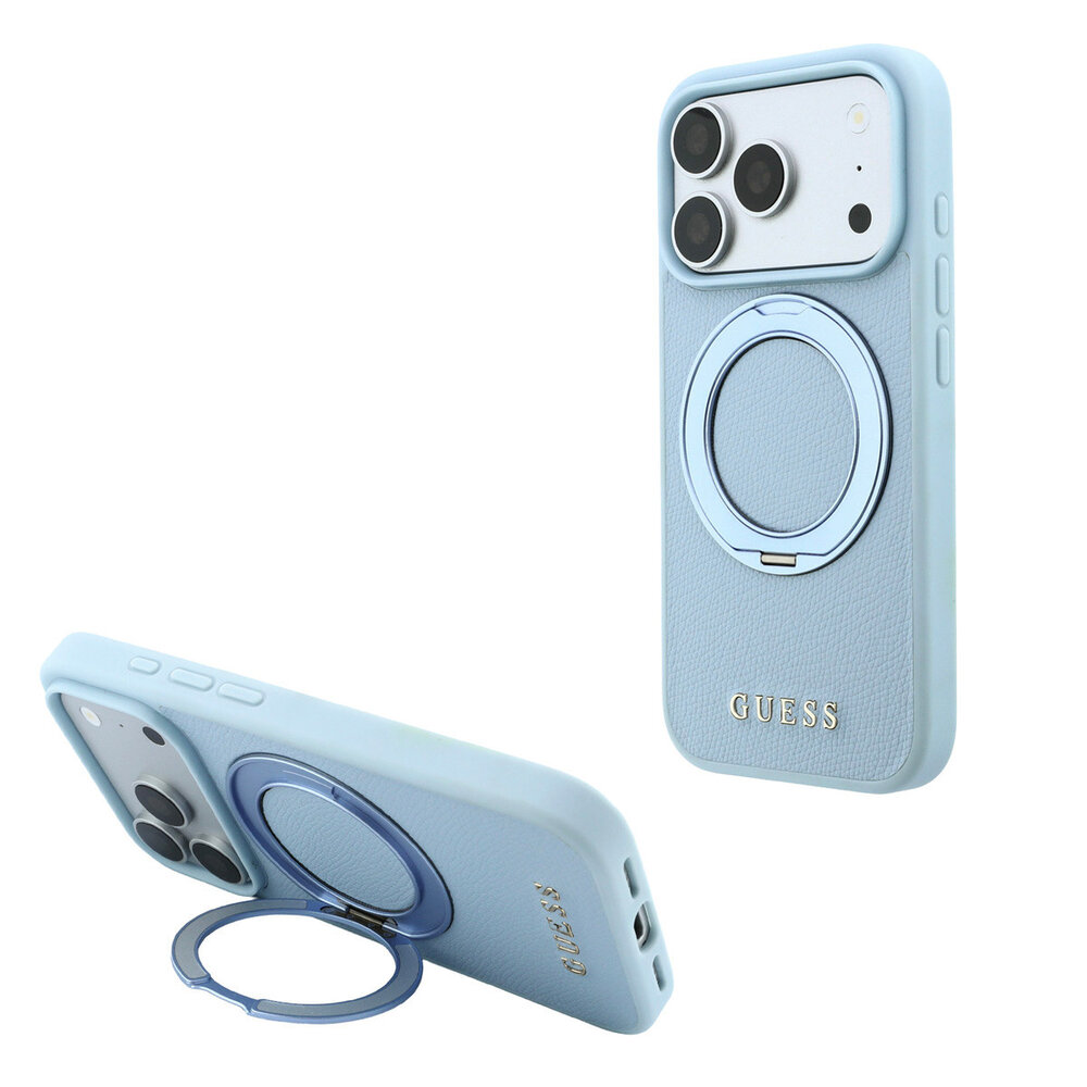 Guess Guess iPhone 18 Pro Max / iPhone 17 Pro Max Handyhülle MagSafe - genarbtes PU - Hartschale - Ringständer - klassisches Logo Hellblau Guess Guess iPhone 18 Pro Max / iPhone 17 Pro Max Handyhülle MagSafe - genarbtes PU - Hartschale - Ringständer - klassisches Logo Hellblau