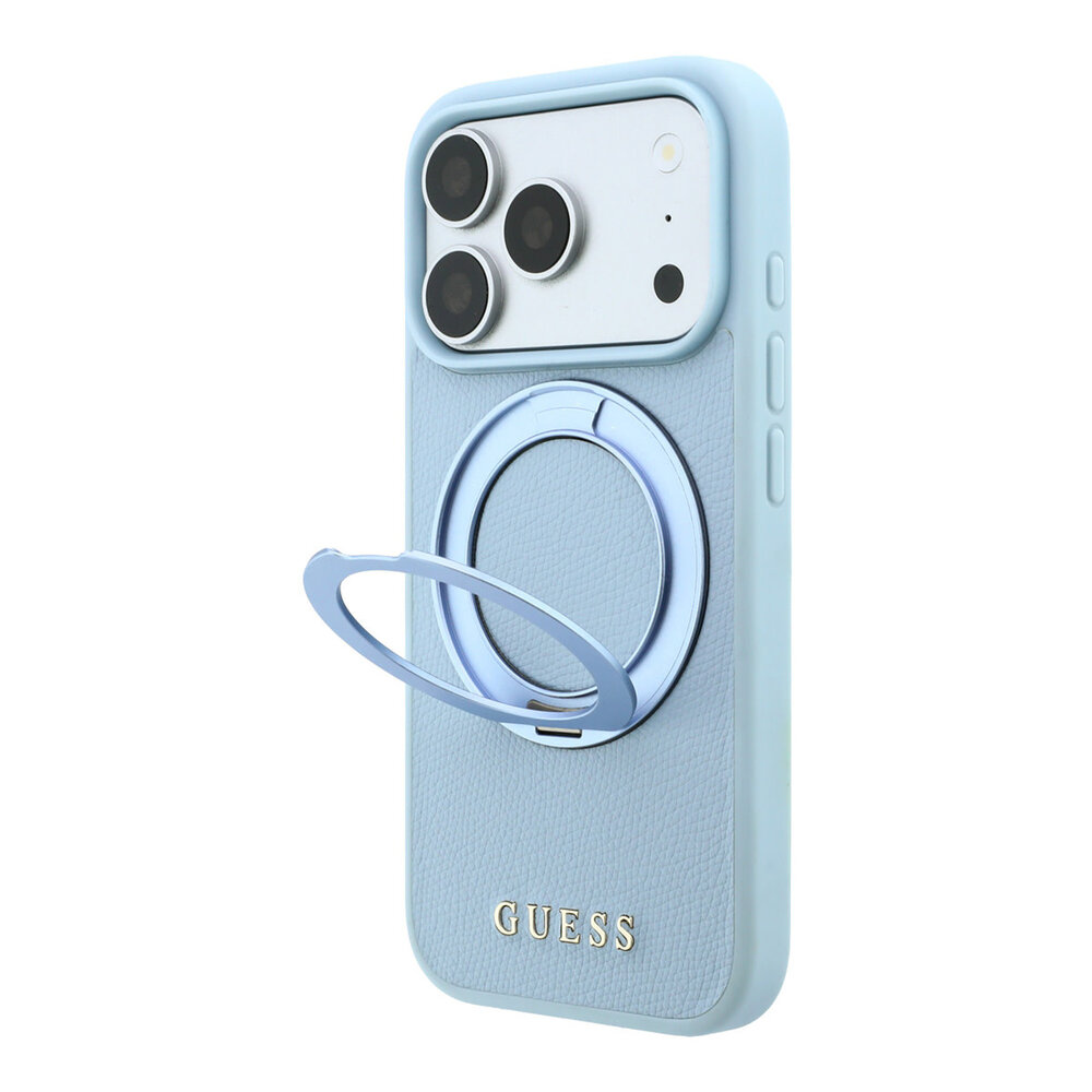Guess Guess iPhone 18 Pro Max / iPhone 17 Pro Max Handyhülle MagSafe - genarbtes PU - Hartschale - Ringständer - klassisches Logo Hellblau Guess Guess iPhone 18 Pro Max / iPhone 17 Pro Max Handyhülle MagSafe - genarbtes PU - Hartschale - Ringständer - klassisches Logo Hellblau