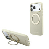 Guess Guess iPhone 18 Pro Max / iPhone 17 Pro Max Hoesje MagSafe - generfd PU - harde behuizing - ringstandaard - klassiek logo Champagne