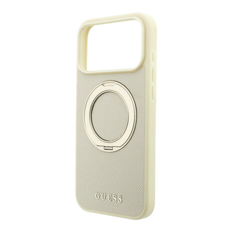 Guess Guess iPhone 18 Pro Max / iPhone 17 Pro Max Hoesje MagSafe - generfd PU - harde behuizing - ringstandaard - klassiek logo Champagne Guess Guess iPhone 18 Pro Max / iPhone 17 Pro Max Hoesje MagSafe - generfd PU - harde behuizing - ringstandaard - klassiek logo Champagne