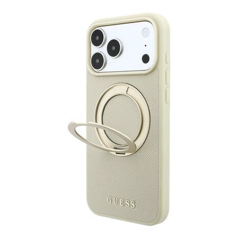 Guess Guess iPhone 18 Pro Max / iPhone 17 Pro Max Handyhülle MagSafe - genarbtes PU - Hartschale - Ringständer - klassisches Logo Champagner Guess Guess iPhone 18 Pro Max / iPhone 17 Pro Max Handyhülle MagSafe - genarbtes PU - Hartschale - Ringständer - klassisches Logo Champagner