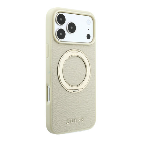 Guess Guess iPhone 18 Pro Max / iPhone 17 Pro Max Handyhülle MagSafe - genarbtes PU - Hartschale - Ringständer - klassisches Logo Champagner Guess Guess iPhone 18 Pro Max / iPhone 17 Pro Max Handyhülle MagSafe - genarbtes PU - Hartschale - Ringständer - klassisches Logo Champagner
