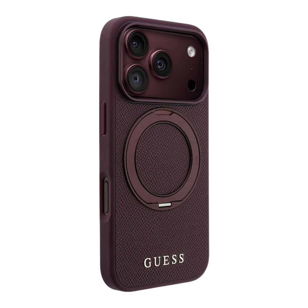 Guess Guess iPhone 18 Pro Max / iPhone 17 Pro Max Phone case MagSafe - grained PU - hard shell - ring stand - classic logo Burgundy