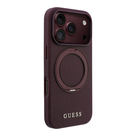 Guess Guess iPhone 18 Pro Max / iPhone 17 Pro Max Handyhülle MagSafe - genarbtes PU - Hartschale - Ringständer - klassisches Logo Bordeauxrot