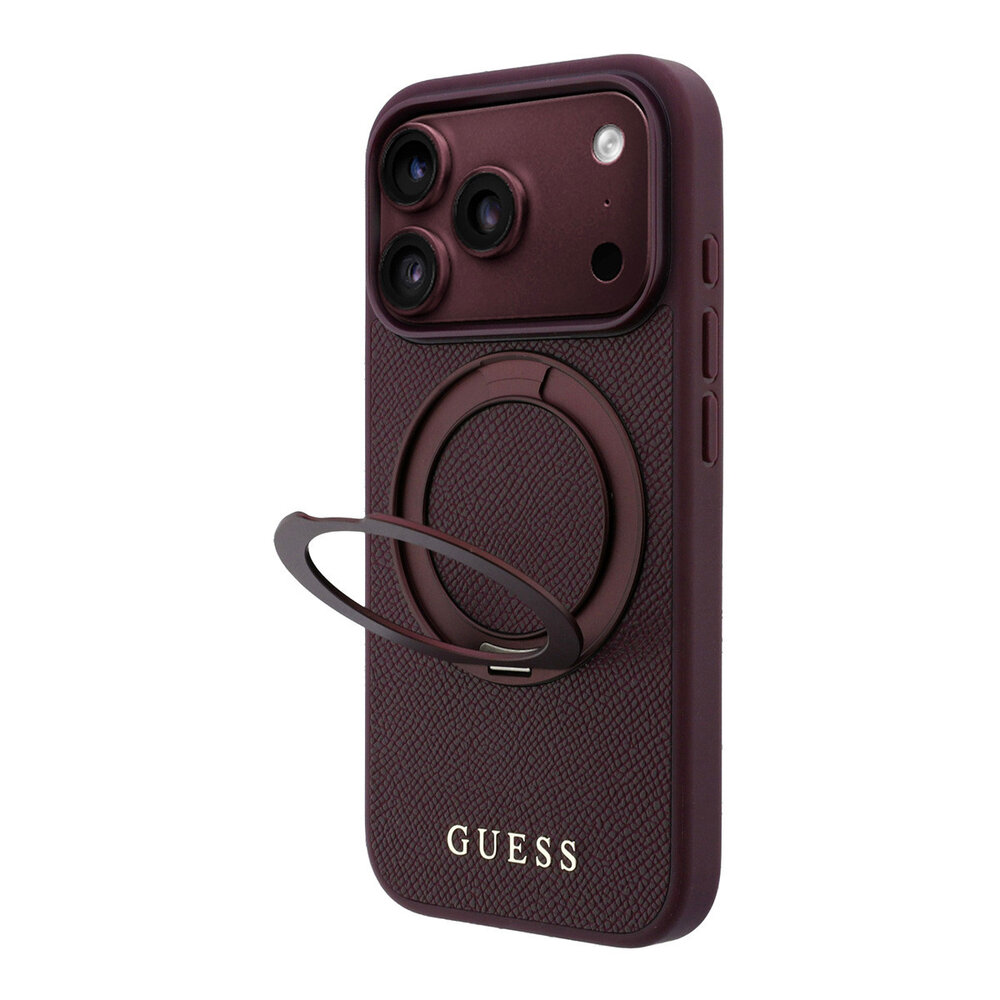 Guess Guess iPhone 18 Pro Max / iPhone 17 Pro Max Coque de téléphone MagSafe - PU grainé - coque rigide - support à anneau - logo classique Bordeaux Guess Guess iPhone 18 Pro Max / iPhone 17 Pro Max Coque de téléphone MagSafe - PU grainé - coque rigide - support à anneau - logo classique Bordeaux