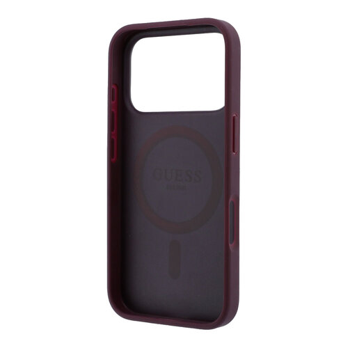 Guess Guess iPhone 18 Pro/iPhone 17 Pro Hartschalenhülle MagSafe Perforiertes PU 4G Goldfarbenes Logo - Bordeaux