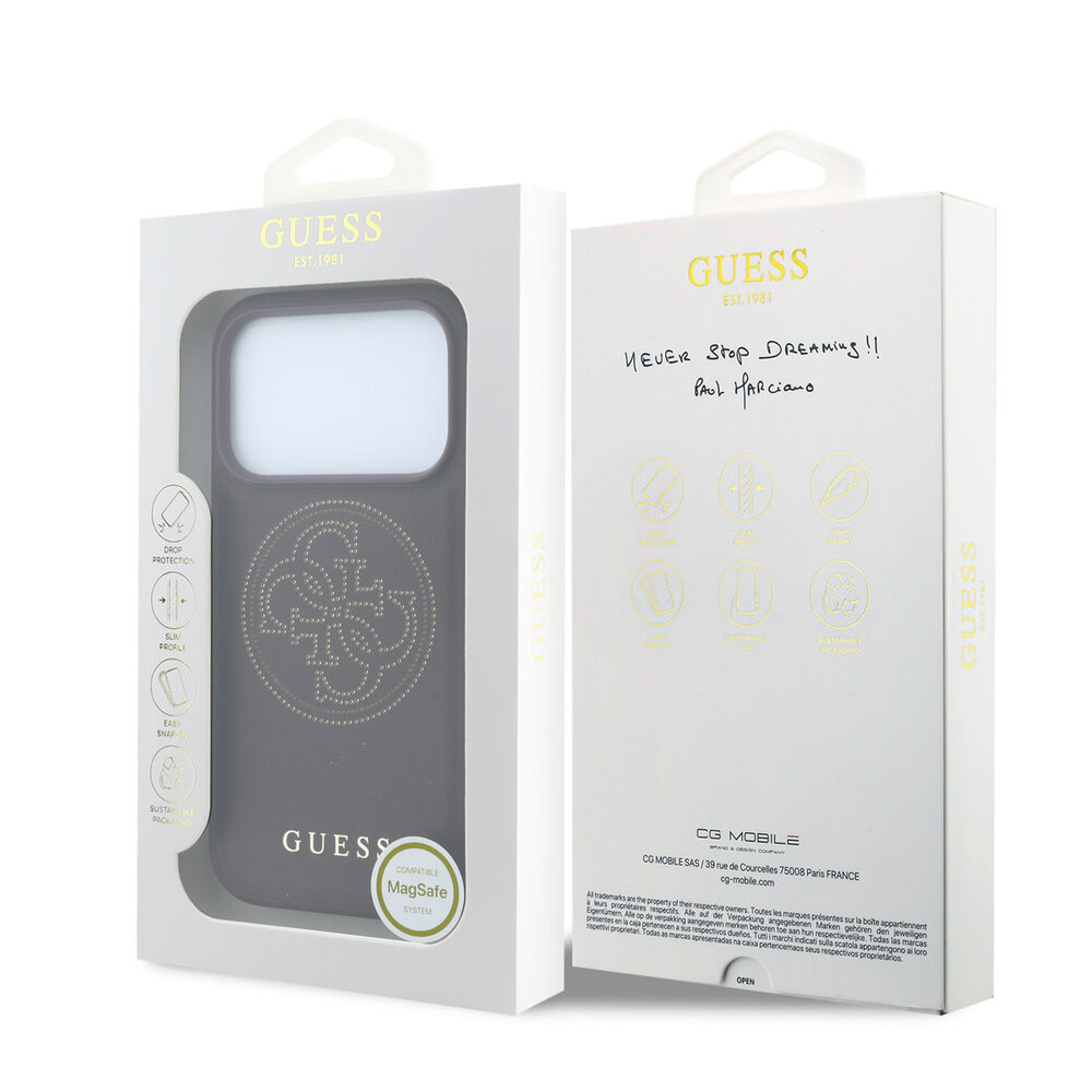 Guess Guess iPhone 18 Pro / iPhone 17 Pro Phone case MagSafe - PU - perforated - 4G - hard shell - gold-coloured logo Burgundy