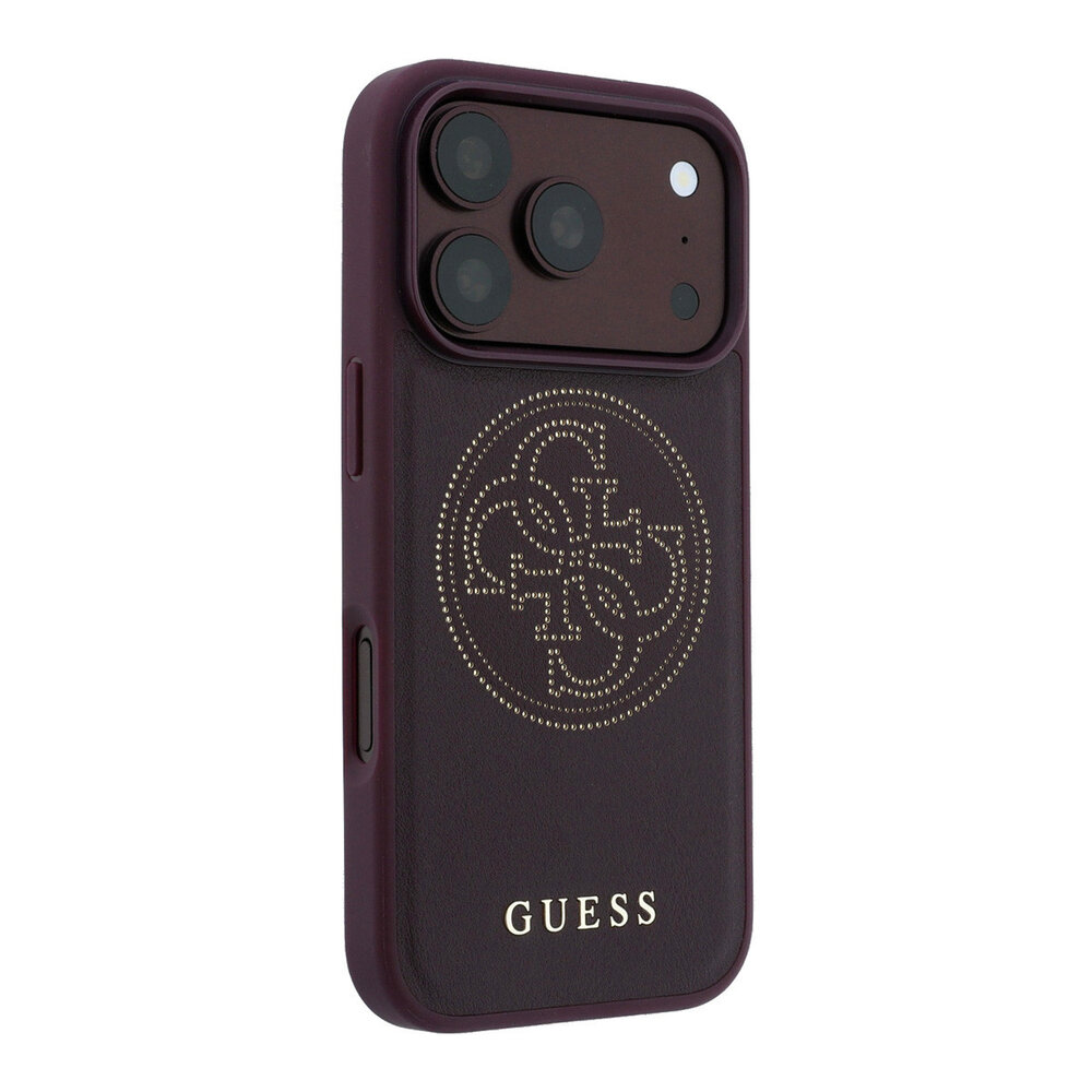 Guess Guess iPhone 18 Pro / iPhone 17 Pro Coque de téléphone MagSafe - PU - perforé - 4G - coque rigide - logo doré Bordeaux