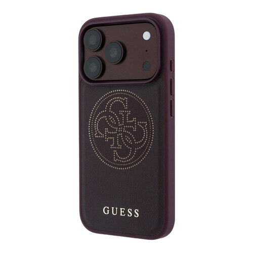 Guess Guess iPhone 18 Pro/iPhone 17 Pro Hartschalenhülle MagSafe Perforiertes PU 4G Goldfarbenes Logo - Bordeaux