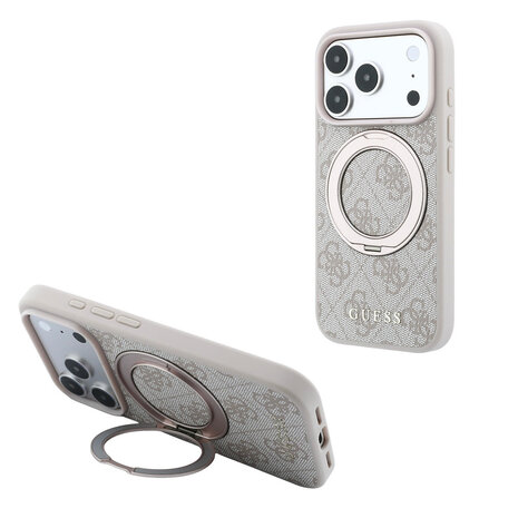 Guess Guess iPhone 18 Pro / iPhone 17 Pro Phone case MagSafe - 4G - PU - hard shell - ring stand - classic logo Beige Guess Guess iPhone 18 Pro / iPhone 17 Pro Phone case MagSafe - 4G - PU - hard shell - ring stand - classic logo Beige