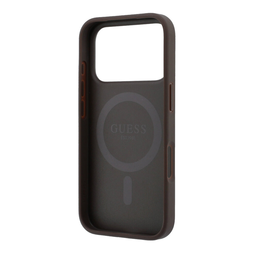 Guess Guess iPhone 18 Pro / iPhone 17 Pro Phone case MagSafe - 4G - PU - hard shell - ring stand - classic logo Brown Guess Guess iPhone 18 Pro / iPhone 17 Pro Phone case MagSafe - 4G - PU - hard shell - ring stand - classic logo Brown