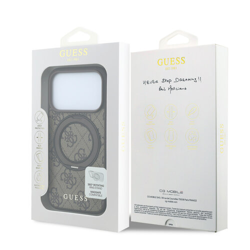Guess Guess iPhone 18 Pro/iPhone 17 Pro Hartschalenhülle MagSafe PU 4G Ringständer Klassisches Logo - Braun