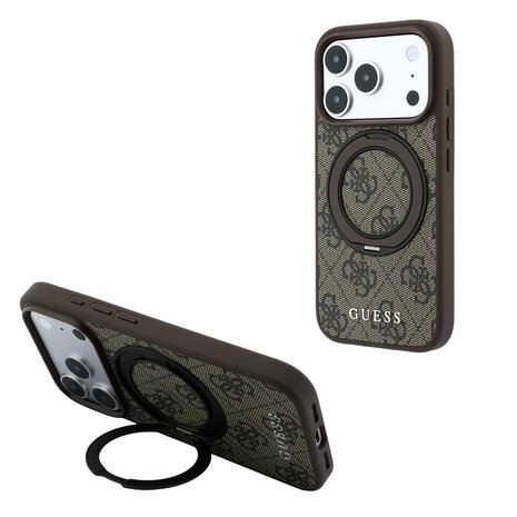 Guess Guess iPhone 18 Pro / iPhone 17 Pro Hoesje MagSafe - 4G - PU - harde behuizing - ringstandaard - klassiek logo Bruin