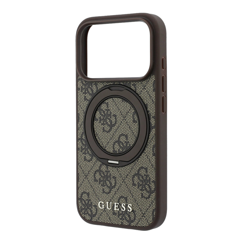 Guess Guess iPhone 18 Pro / iPhone 17 Pro Phone case MagSafe - 4G - PU - hard shell - ring stand - classic logo Brown Guess Guess iPhone 18 Pro / iPhone 17 Pro Phone case MagSafe - 4G - PU - hard shell - ring stand - classic logo Brown