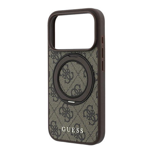 Guess Guess iPhone 18 Pro/iPhone 17 Pro Hartschalenhülle MagSafe PU 4G Ringständer Klassisches Logo - Braun