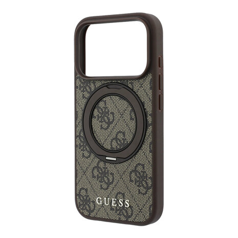 Guess Guess iPhone 18 Pro / iPhone 17 Pro Hoesje MagSafe - 4G - PU - harde behuizing - ringstandaard - klassiek logo Bruin