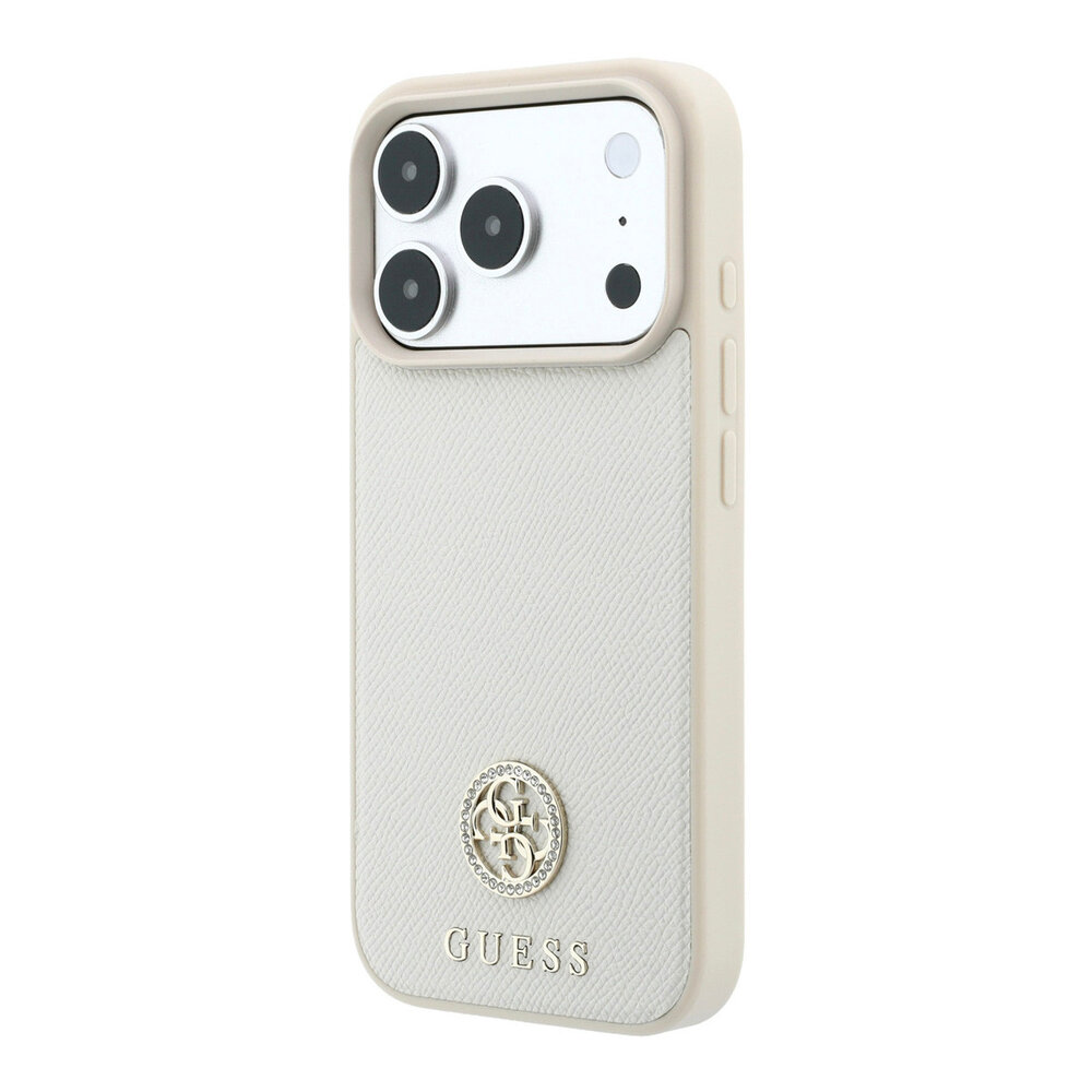 Guess Guess iPhone 18 Pro / iPhone 17 Pro Phone case MagSafe - grained PU - hard shell - round rhinestone logo Beige Guess Guess iPhone 18 Pro / iPhone 17 Pro Phone case MagSafe - grained PU - hard shell - round rhinestone logo Beige