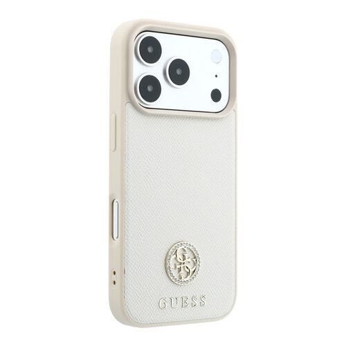 Guess Guess iPhone 18 Pro/iPhone 17 Pro Hartschalenhülle MagSafe Genarbtes PU Rundes Strasslogo - Beige